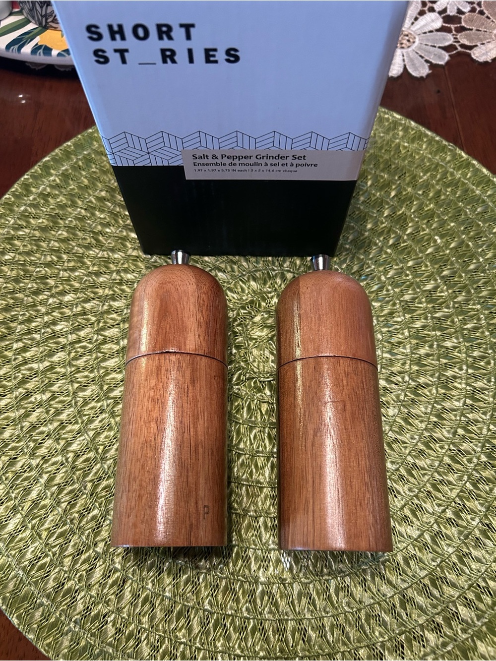 Short Stories Acacia Wood Salt & Pepper Grinder Set - Brown